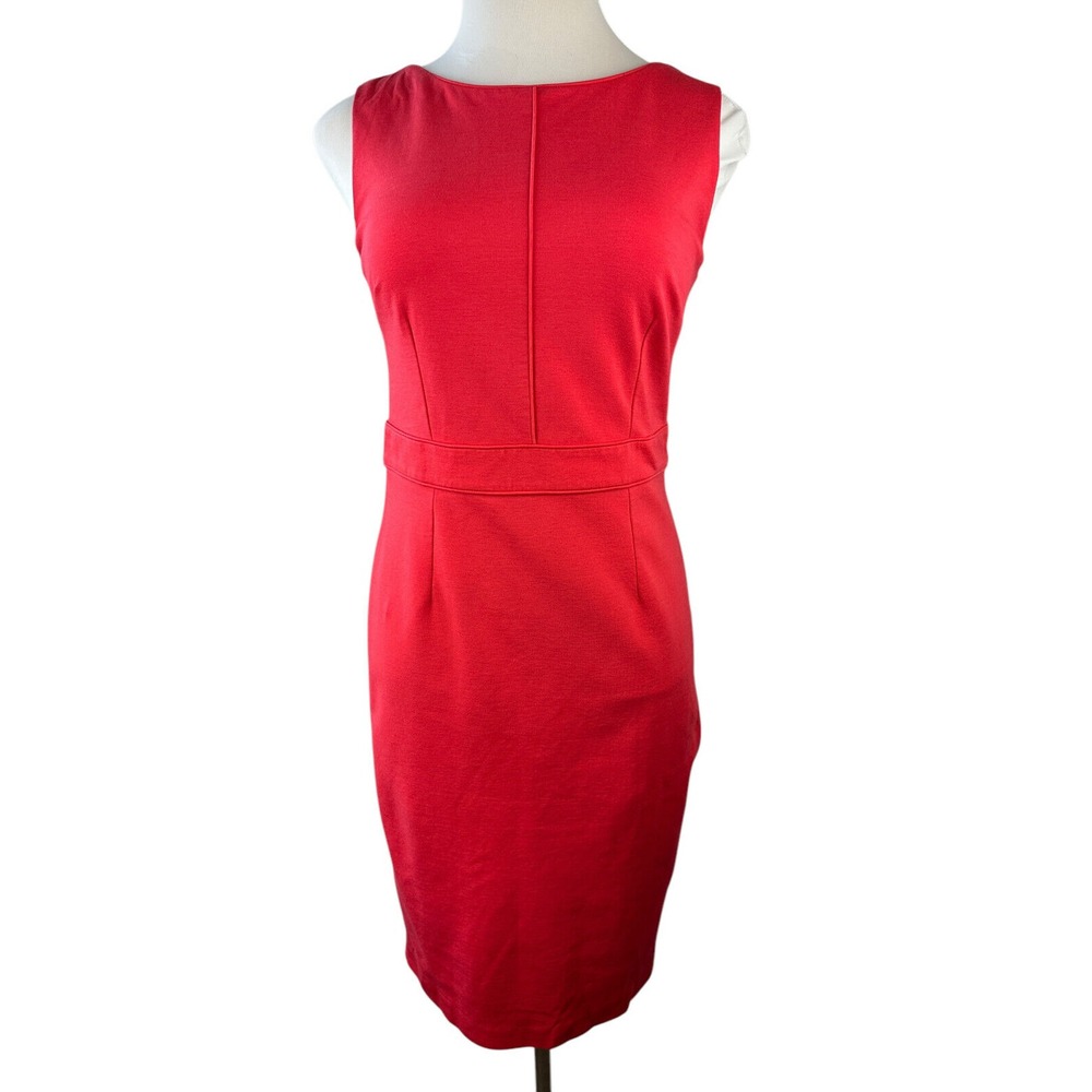 Boden Zeta Ponte Dress W/Tie Belt Pop Peony Red Shift Sheath Sleeveless Size 10 - Picture 13 of 16